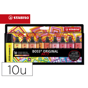 Marcador stabilo boss fluorescente 70 arty line cores quentes estojo cartao de 10 unidades cores