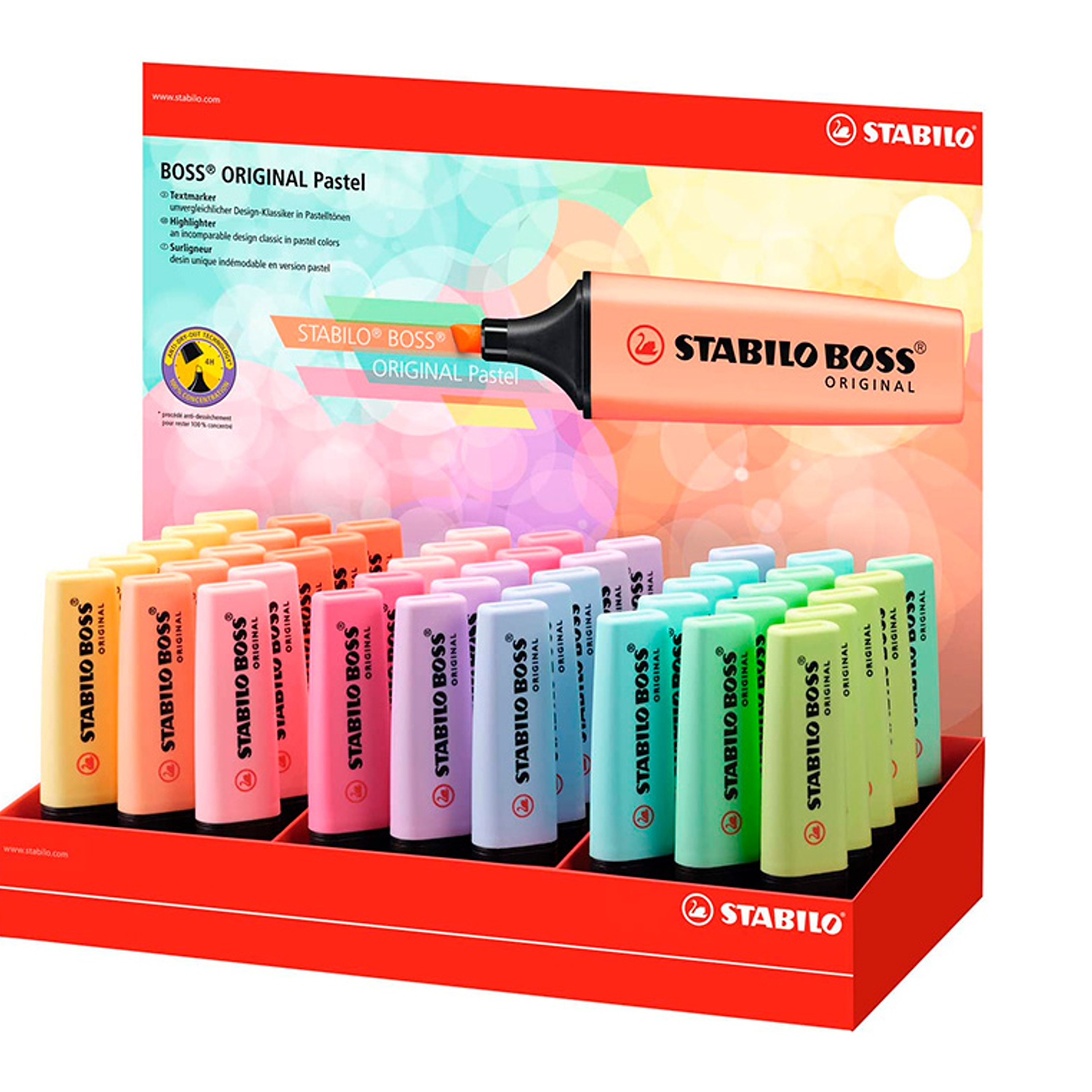 Marcador stabilo boss fluorescente 70 pastel expositor de 45unidades cores sortidas 2