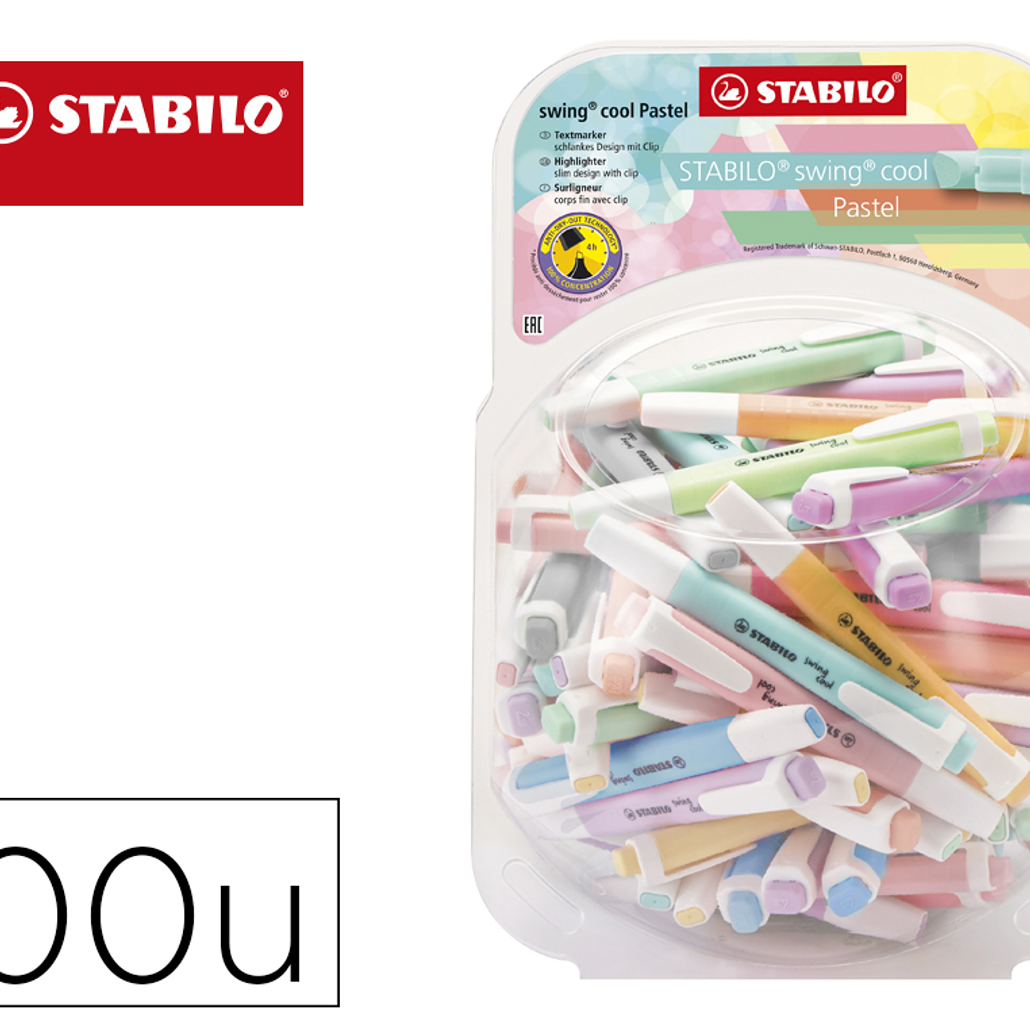 Marcador stabilo fluorescente swing cool pastel boiao de 100 unidades cores sortidas 1