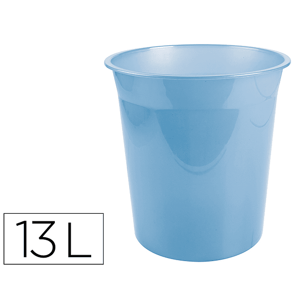 Cesto de papeis em plastico liderpapel ecouse 100% reciclado celeste translucido 13 litros 275x285 mm 1