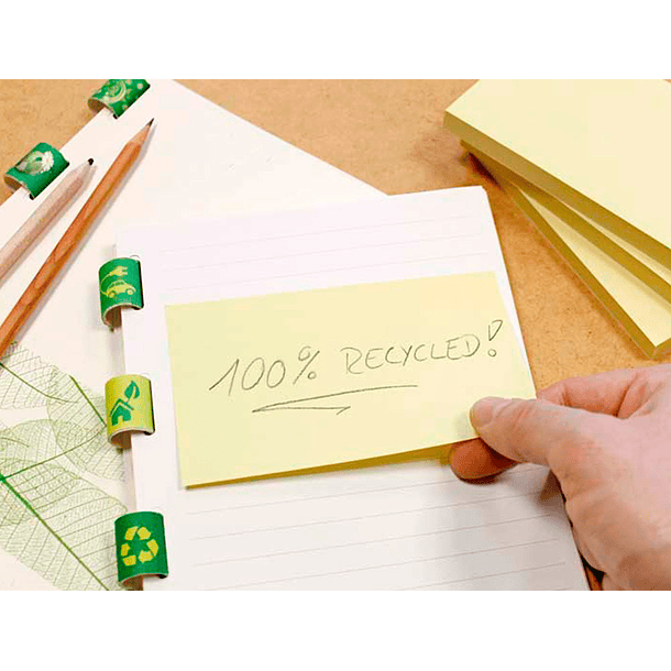 Bloco de notas adesivas q-connect 76x127 mm 100% papel reciclado amarelo caixa de cartao 3