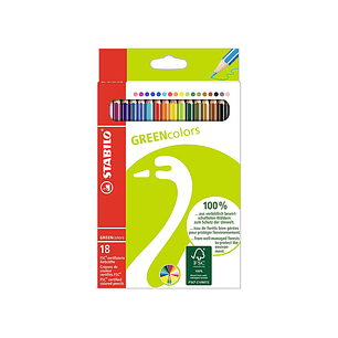 Lapis de cor stabilo green colors com certificado fsc estojo de cartao de 18 unidades cores sortidas