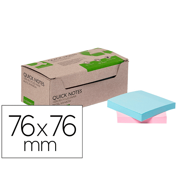 Bloco de notas adesivas q-connect 76x76 mm 100% papel reciclado cores pastel caixa de cartao 2