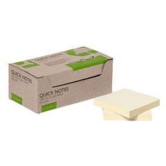 Bloco de notas adesivas q-connect 76x76 mm 100% papel reciclado amarelo caixa de cartao