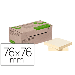 Bloco de notas adesivas q-connect 76x76 mm 100% papel reciclado amarelo caixa de cartao