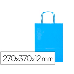 Bolsa de papel q-connect celulose celeste m com asa retorcida 270x370x12 mm