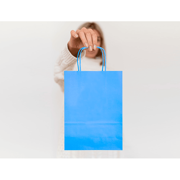 Bolsa de papel q-connect celulose celeste s com asa retorcida 240x320x10 mm 6