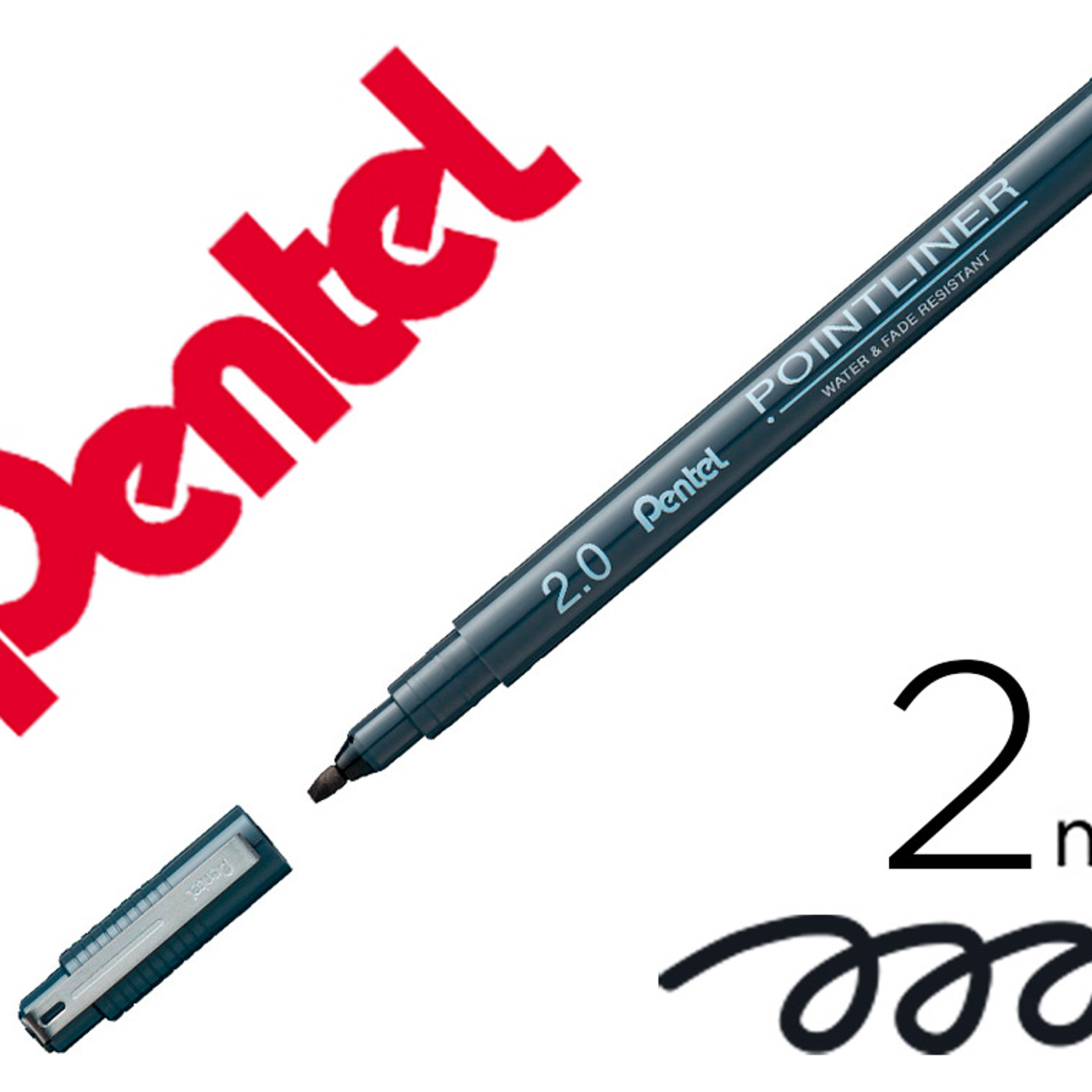 Marcador pentel pointliner para caligrafia com tinta pigmentada cor preto ponta de 2 mm 1