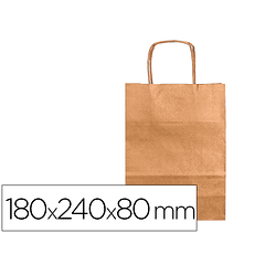 Bolsa de papel q-connect kraft natural liso xs com asa retorcida 180x240x80 mm