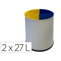 Cesto de papeis metalico sie para reciclagem com 2 departamento extraivel 2x27 litros 300x295 mm