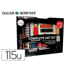 Set de pinturas daler rowney 115 piezas con caballete de aluminio plegable 457x73x584 mm