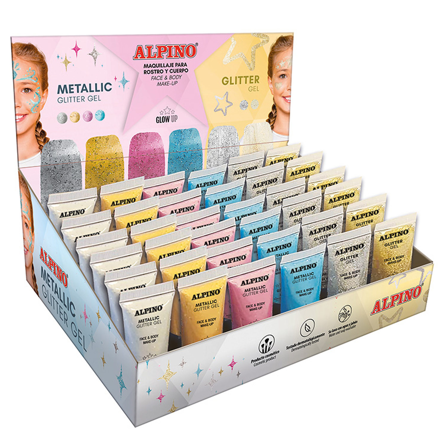 Expositor alpino gel maquilhagem 24 glittter gel metalico + 12 glitter gel 1