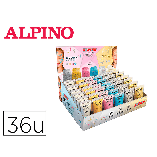 Expositor alpino gel maquilhagem 24 glittter gel metalico + 12 glitter gel 2