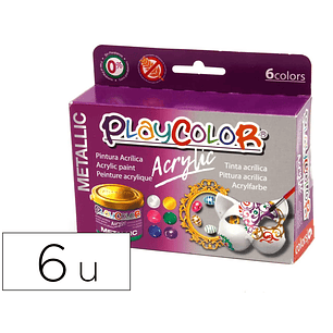 Pintura acrilica playcolor acrylic metallic 40 ml caixa de 6 unidades cores sortidas