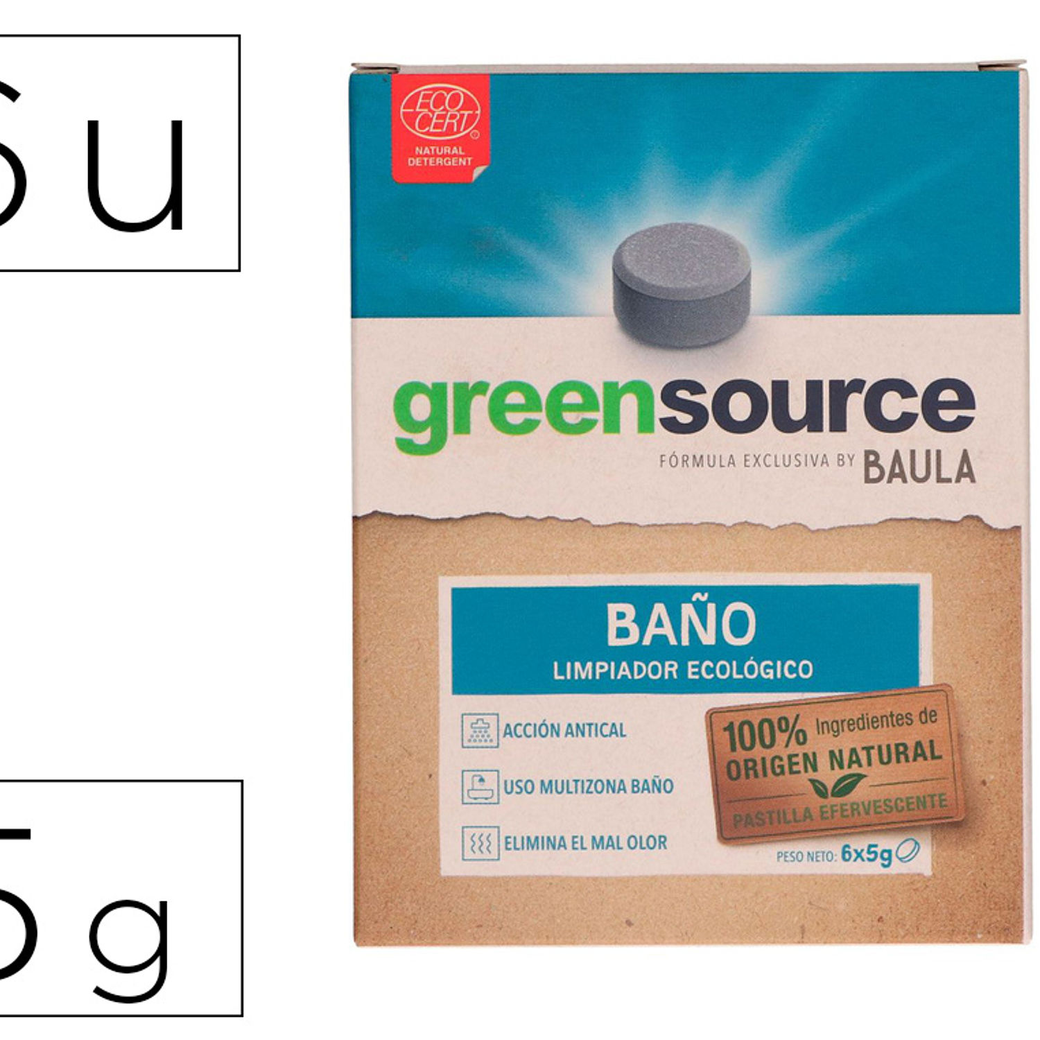 Limpiador de baños bunzl greensource ecologico pastilla de 5 gr paquete de 6 unidades