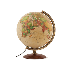 Globo terrestre nova rico com luz antiqus base de madeira e meridiano metalico 30 cm de diametro