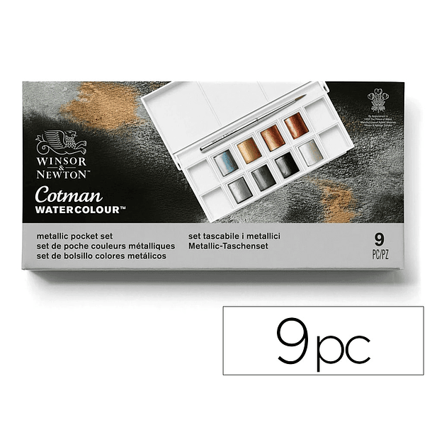 Aguarela winsor&newton caixa metalica bolsa com 8 cores metalicas + pincel 1