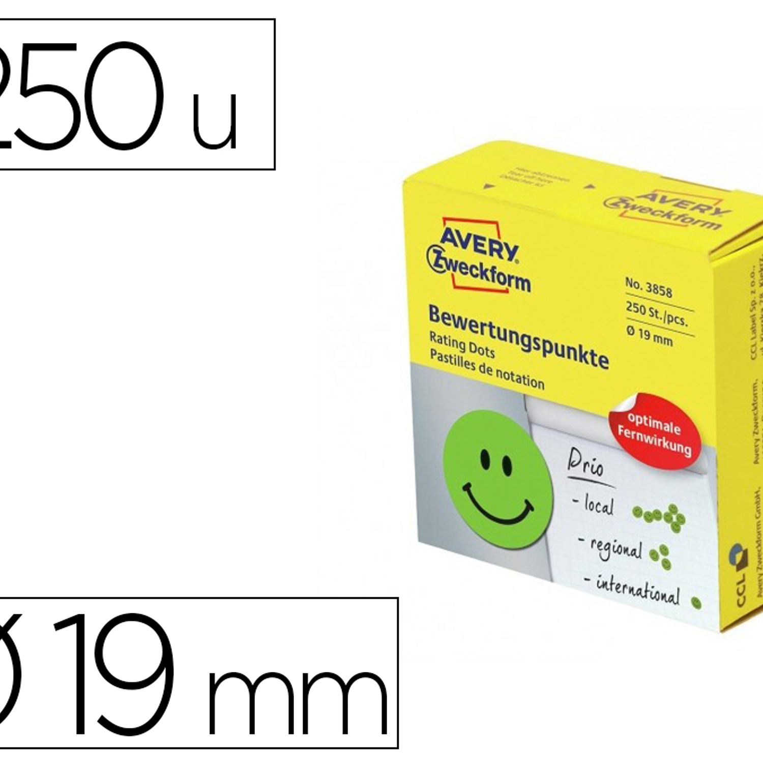 Etiqueta adesiva avery smile verde sorridente 19 mm rolo de 250 unidades