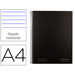 Caderno espiral navigator a4 micro capa forrada 120 f 80 gr pautado 5 bandas 4 furos cor preto