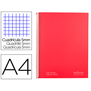 Caderno espiral navigator a4 micro capa forrada 120 f 80 gr quadricula 5mm 5 bandas 4 furos cor vermelho