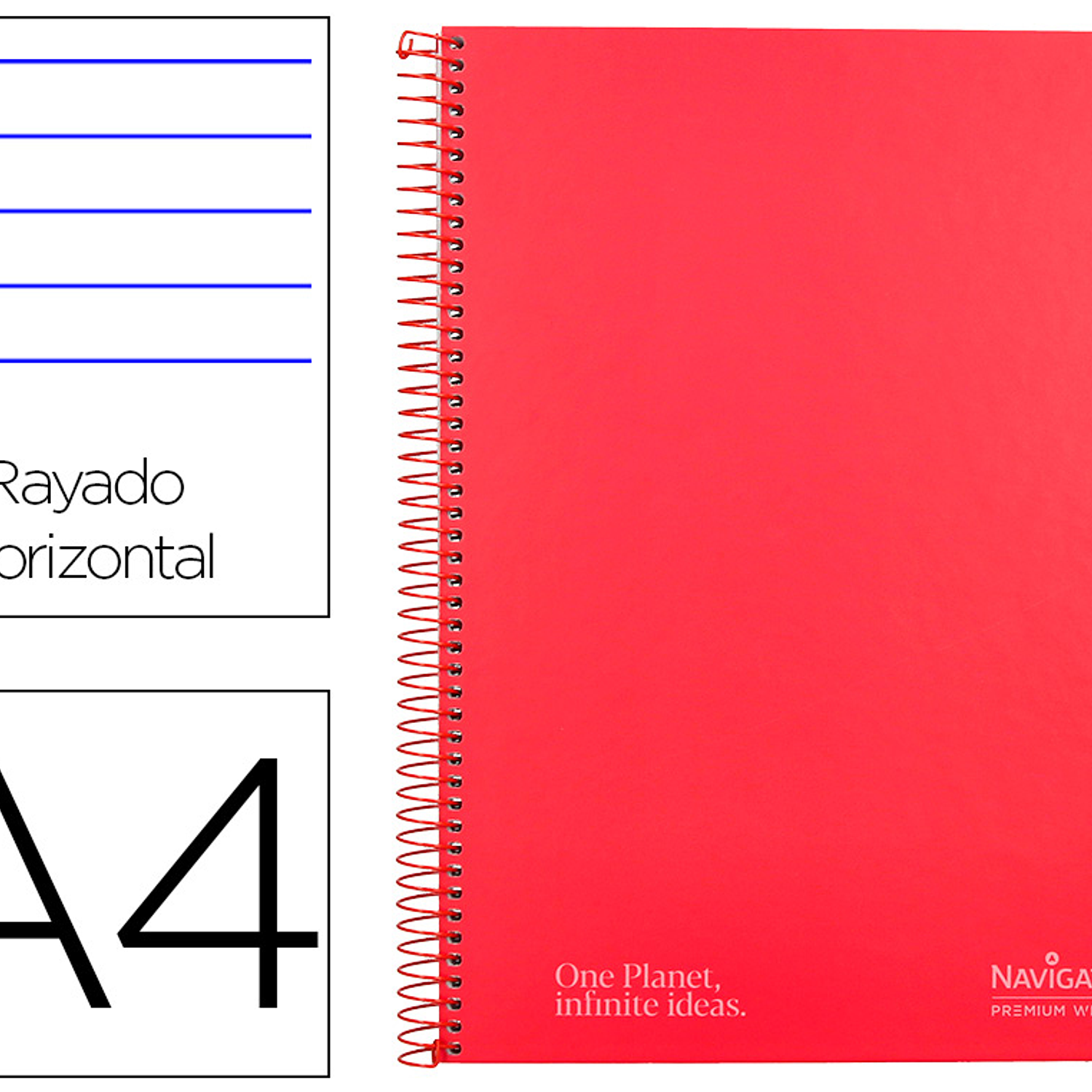 Caderno espiral navigator a4 micro capa forrada 120 f 80 gr pautado 5 bandas 4 furos cor vermelho 1