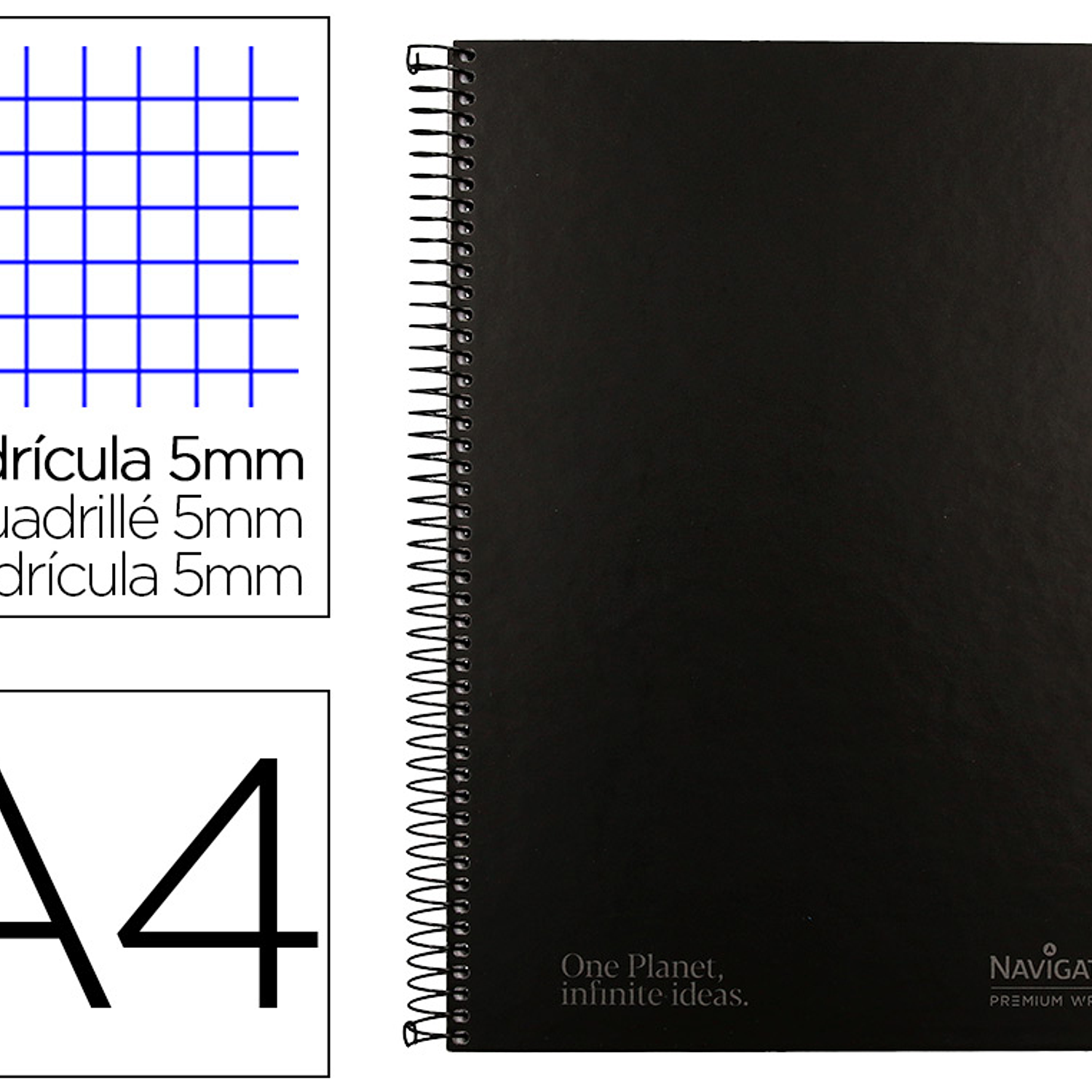 Caderno espiral navigator a4 micro capa forrada 120 f 80 gr quadricula 5mm 5 bandas 4 furos cor preto 3