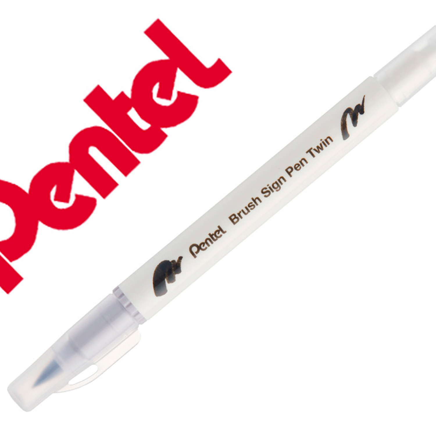 Pincel pentel brush sign pen com ponta dupla cor cinza prata 1