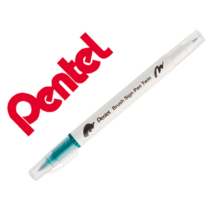 Pincel pentel brush sign pen com ponta dupla cor verde escuro