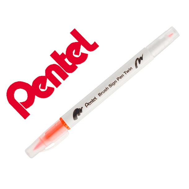 Pincel pentel brush sign pen com ponta dupla cor laranja 1