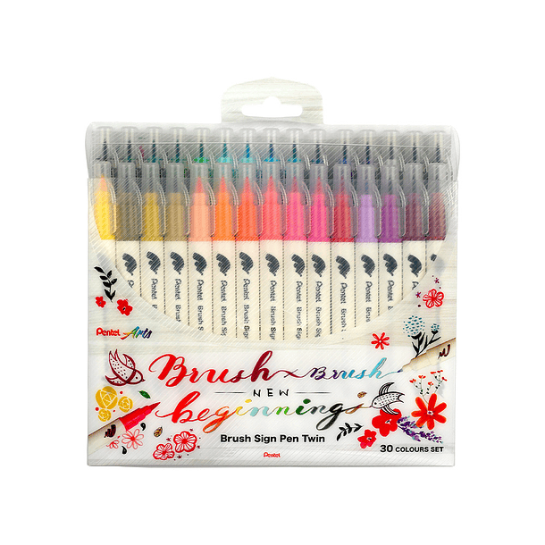 Pincel pentel brush sign pen com ponta dupla estojo com 30 unidades 4