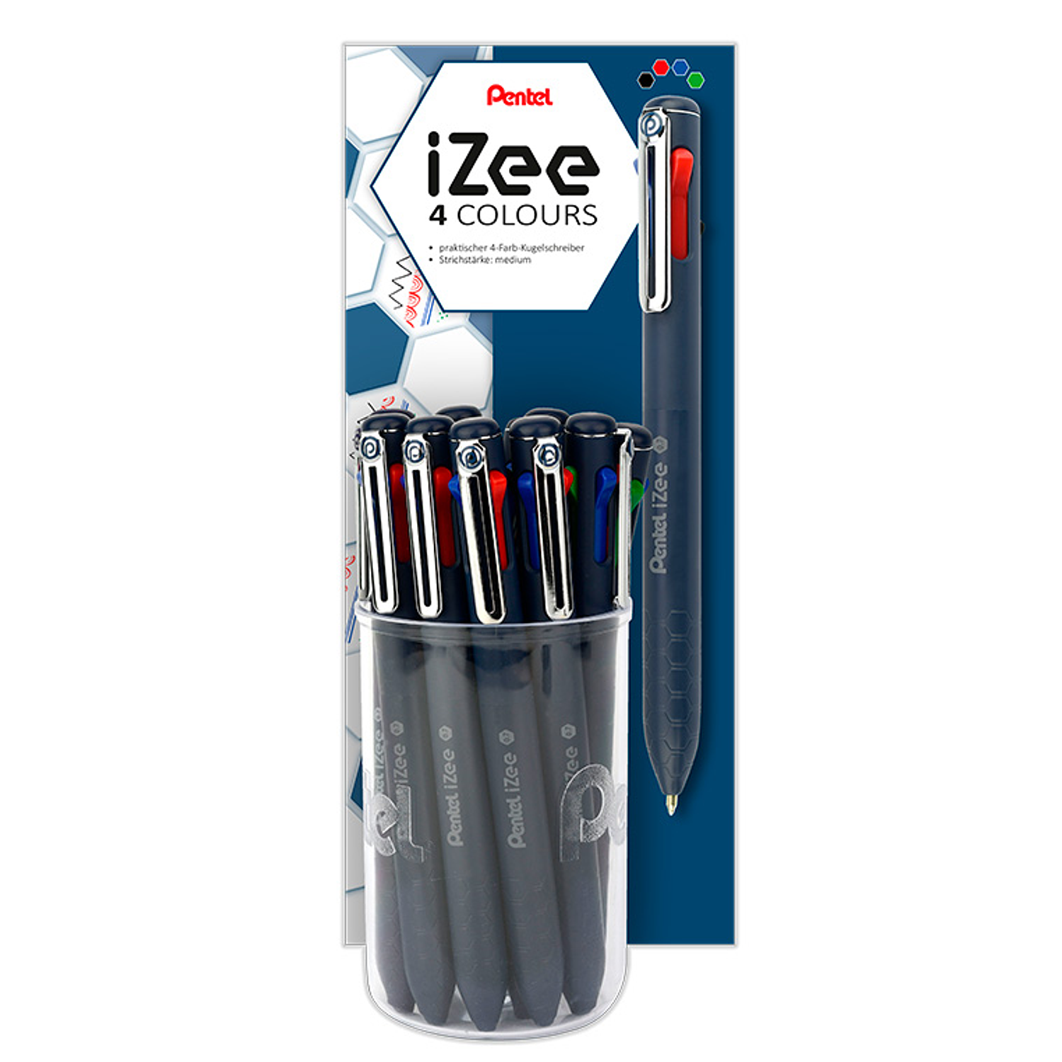 Esferografica pentel izee multicolor em copo expositor com 12 unidades corpo azul escuro 2