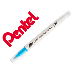 Pincel pentel brush sign pen com ponta dupla cor azul ceu