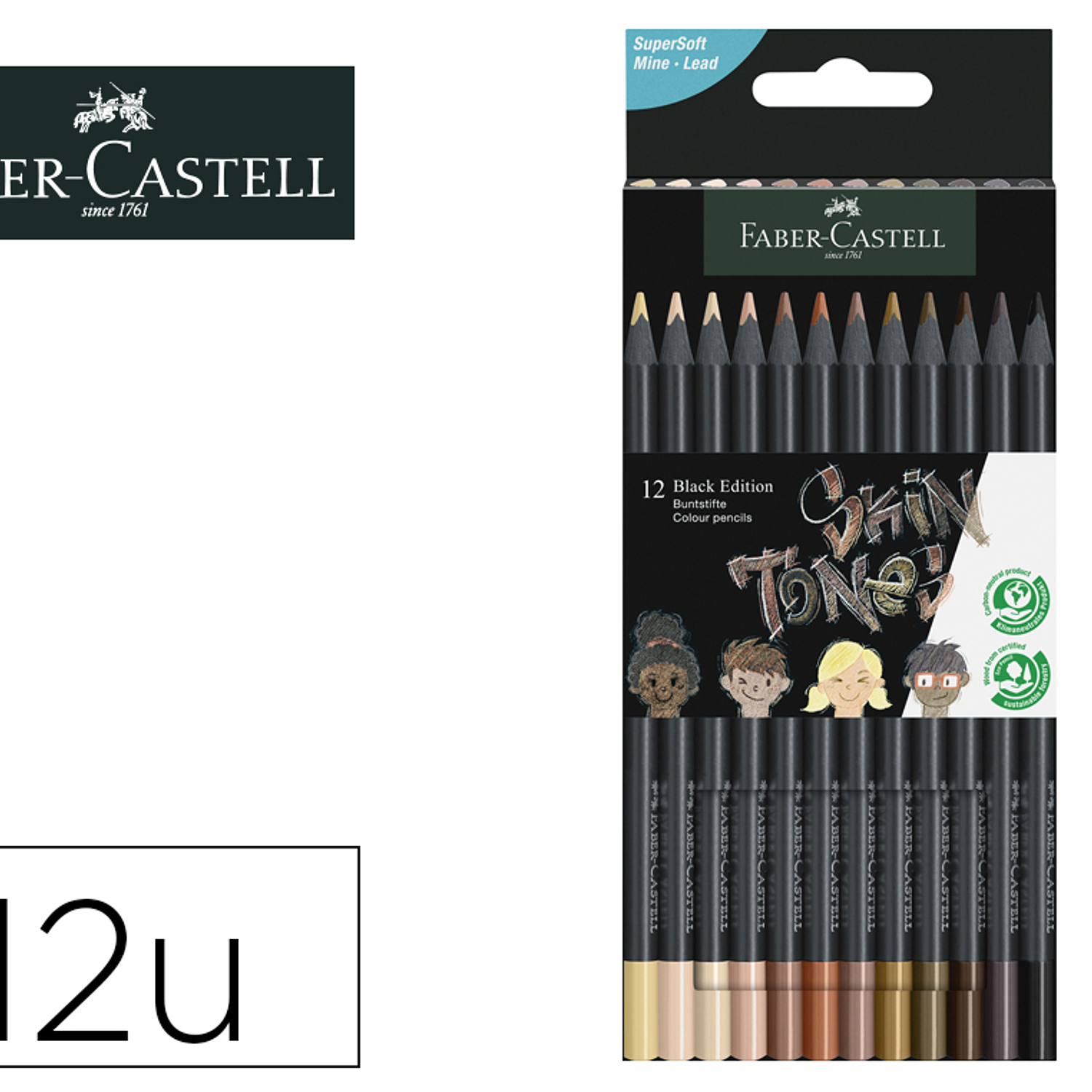 Lapis de cor faber castell black edition tons de pele caixa de 12 unidades cores sortidas