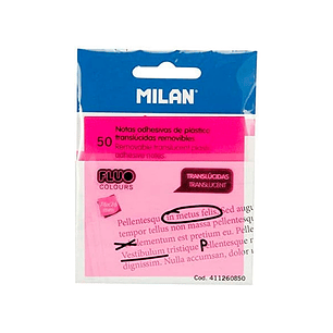 Bloco de notas adesivas milan 76x76 mm removivel plastico translucido rosa fluor 50 folhas