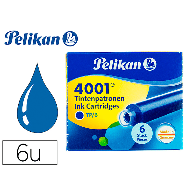 Recarga para caneta pelikan 4001 azul realcaixa 6 unidades 1