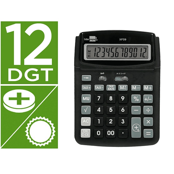 Calculadora liderpapel de secretaria xf39 12 digitos solar e pilhas cor preto 190x140x32 mm 40% plastico reciclado 1