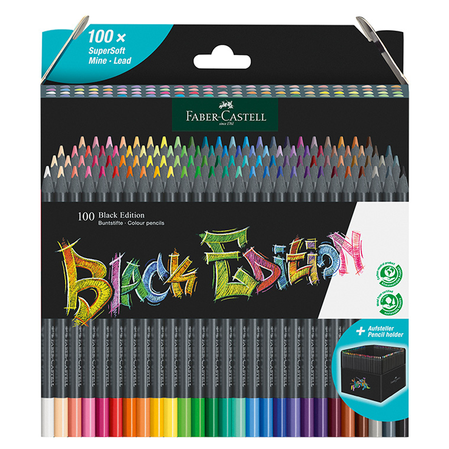 Lapis de cor faber castell black edition suporte de 100 unidades cores sortidas 1