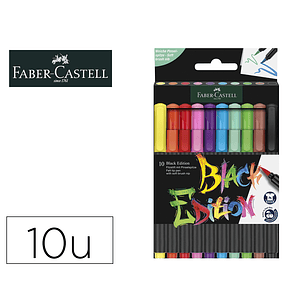 Marcador faber castell black edition ponta de pincel caixa de 10 unidades cores sortidas