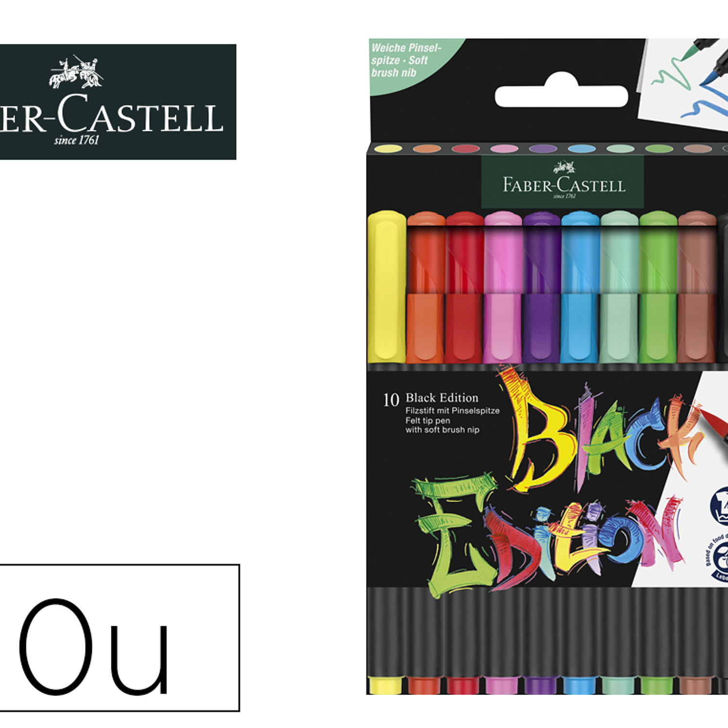 Marcador faber castell black edition ponta de pincel caixa de 10 unidades cores sortidas