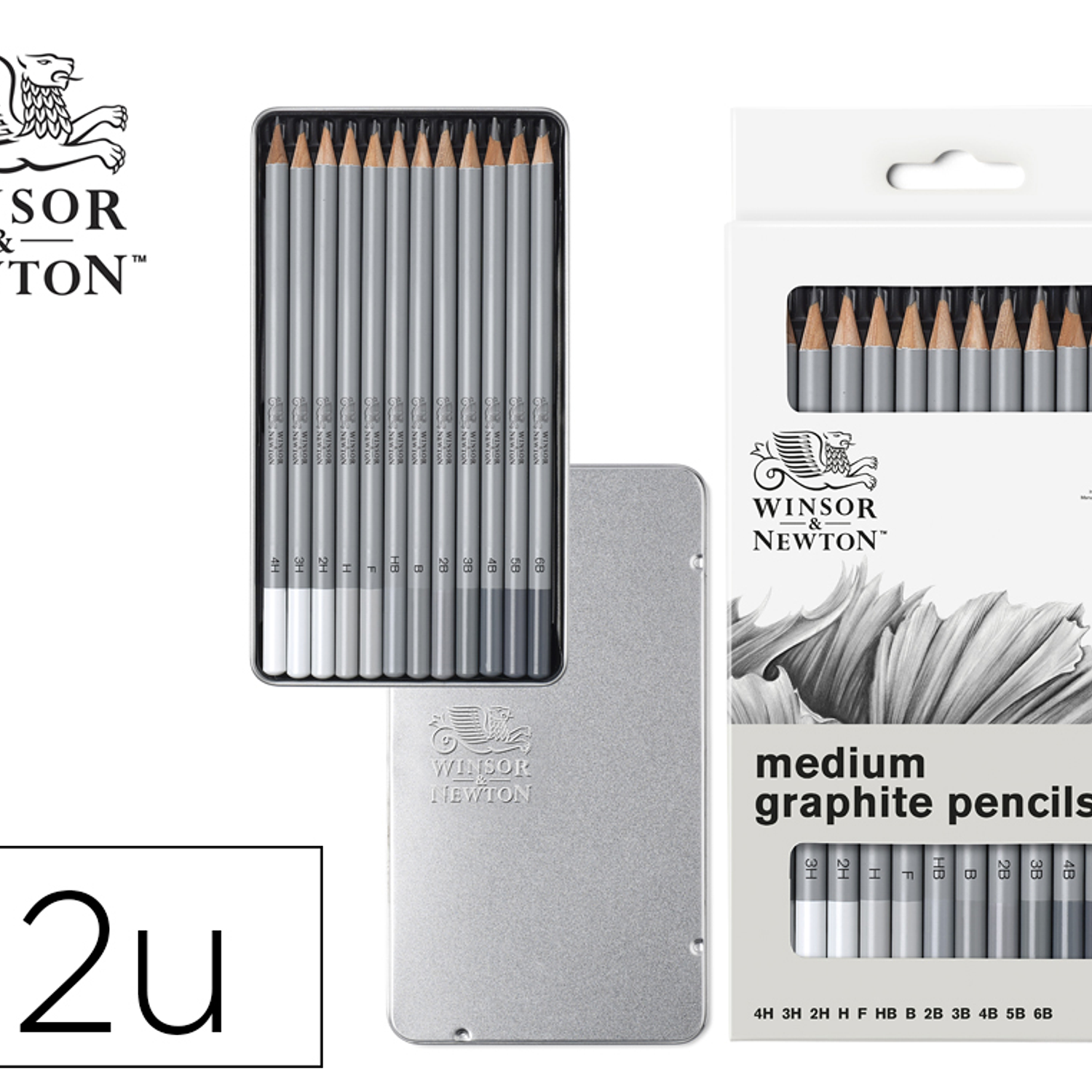 Lapis de grafite winsor&newton studio collection caia metalica com 12 unidades graduacoes medias sortidas