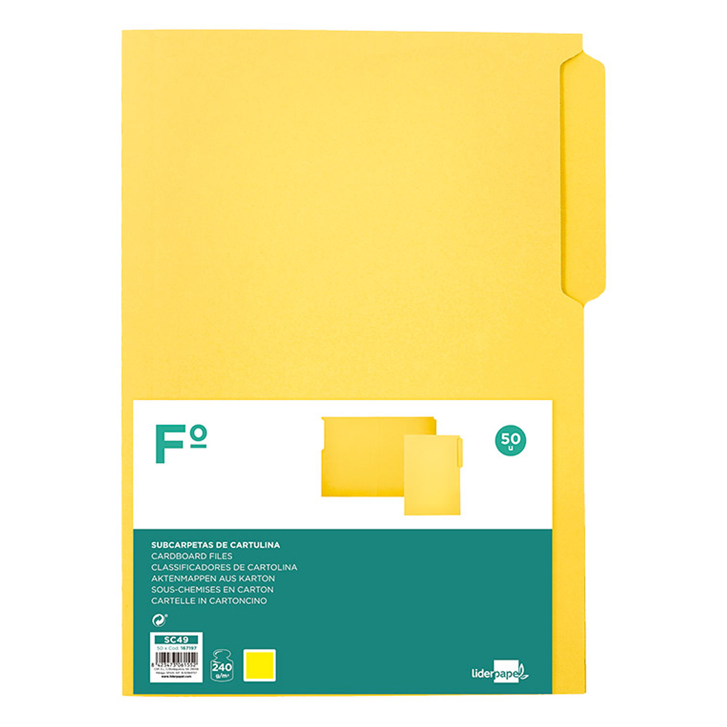 Classificador cartolina liderpapel folio pestana inferior 240g/m2 amarelo 1