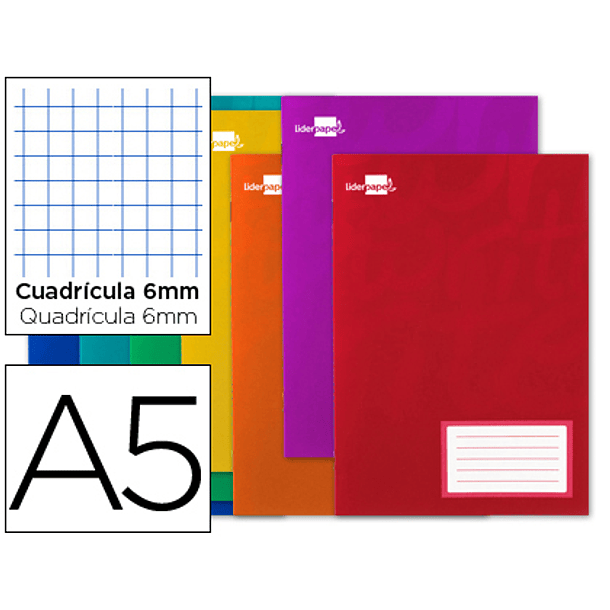 Caderno escolar liderpapel 16 folhas din a5 quadricula 6 mm 1