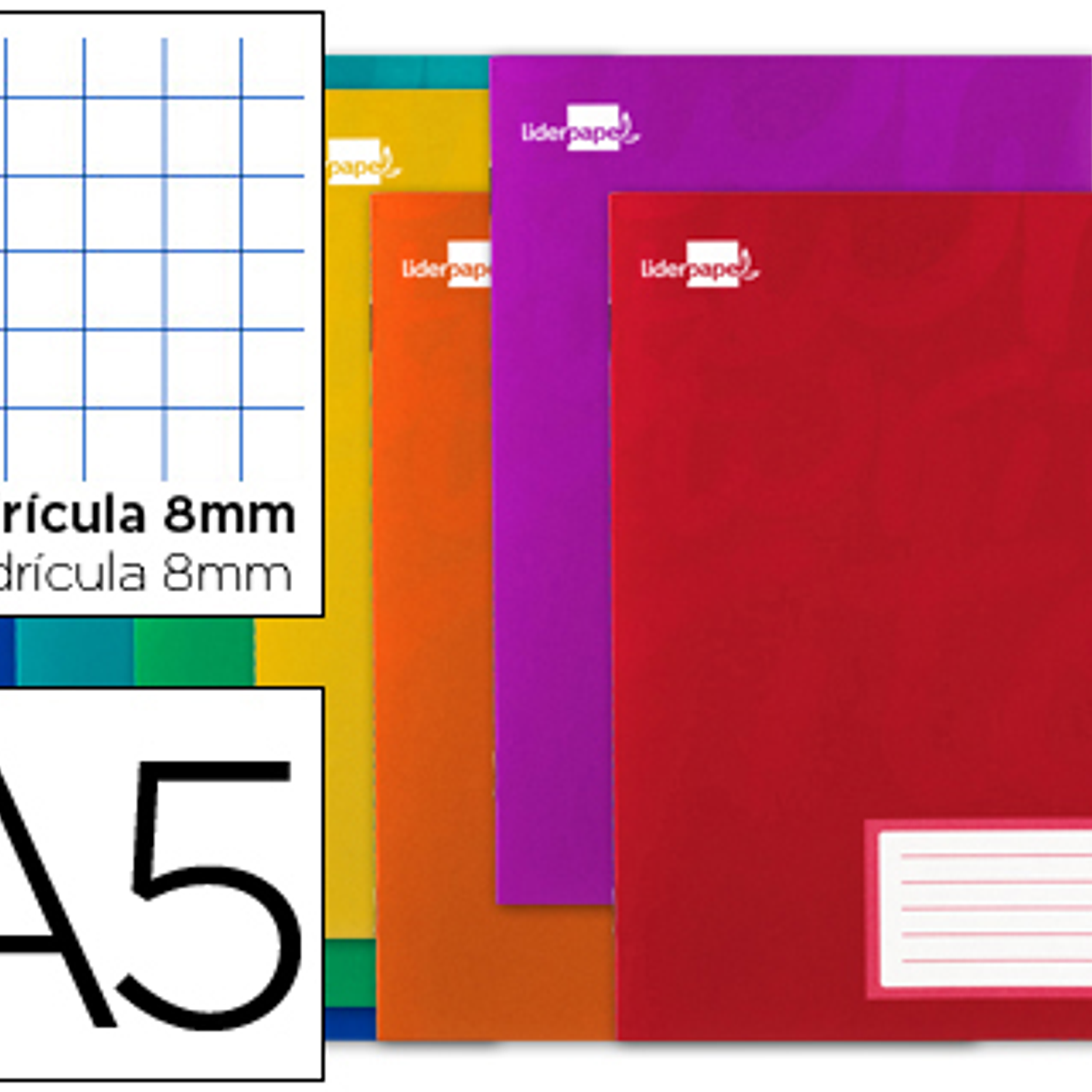 Caderno escolar liderpapel 16 folhas din a5 quadricula 8 mm 1