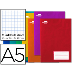 Caderno escolar liderpapel 16 folhas din a5 quadricula 6 mm