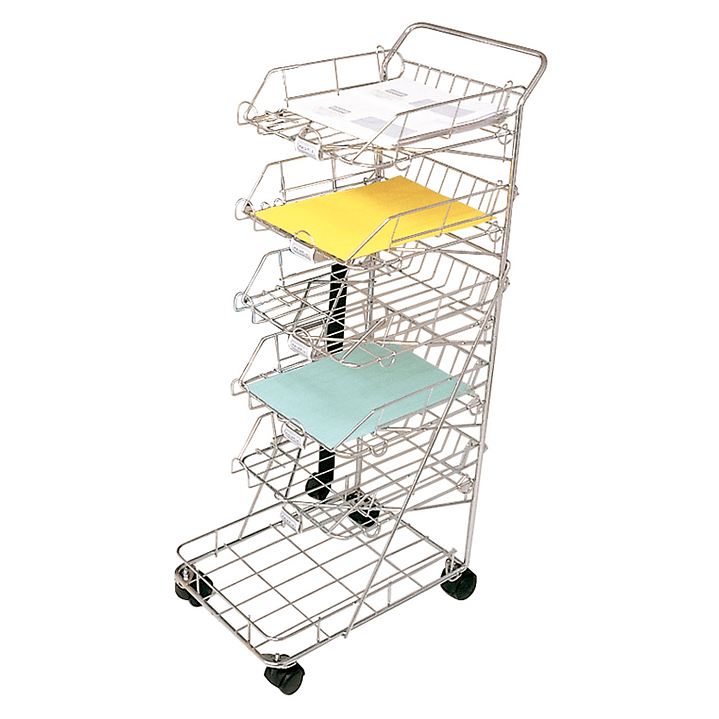 Carro de correspondencia com 5 tabueliros e 1 estante na base com rodas 95 x 43 x 29,5 cm 1