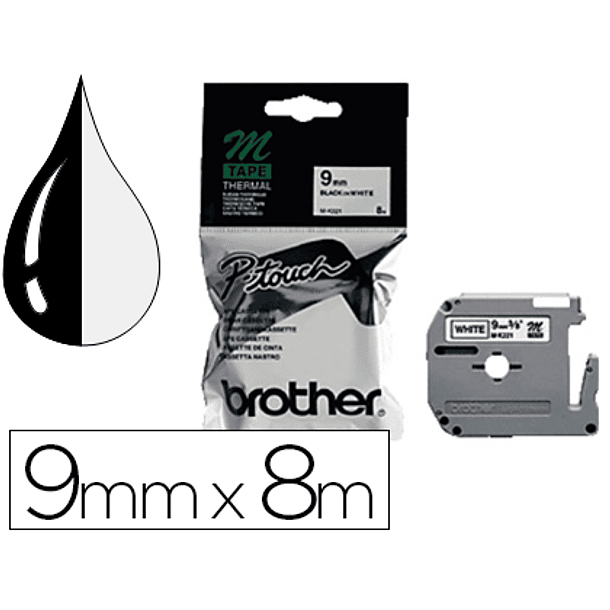 Fita brother m-k221 preto-branco 9 mm x 8 mt consumiveis para maquina de gravar pt-65/75/85/110 1