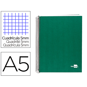 Caderno espiral liderpapel a5 micro papercoat capa forrada 140 f 75 gr quadricula 5mm 5 bandas 6 furos verde