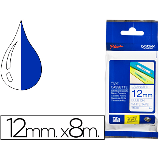 Fita brother tz-233 laminada branco-azul 12mm x 8m 1