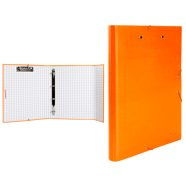 Capa liderpapel 4 aneis frosty com elasticos aba e mini-clip laranja 2