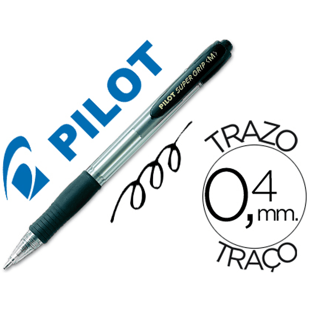 Esferografica pilot super grip preto -retratil -com grip-tinta base de oleo 1